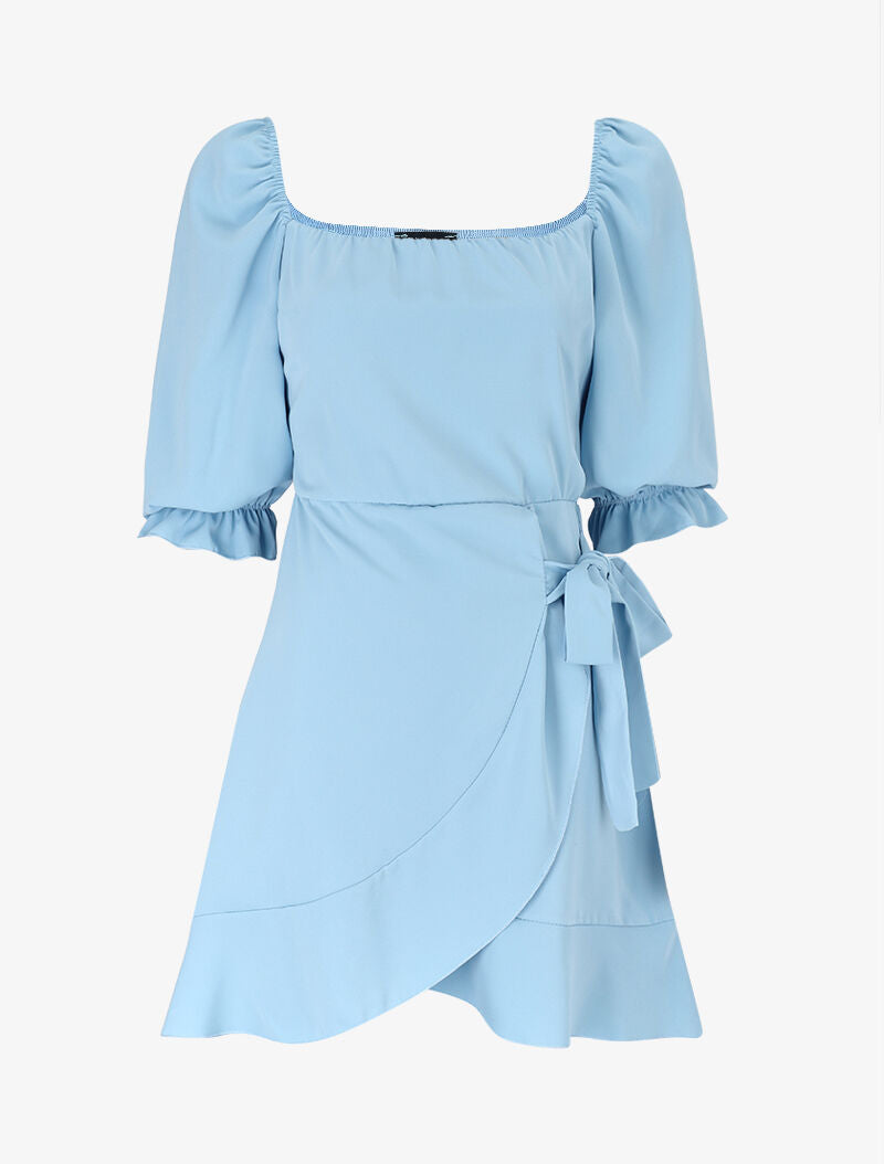 Robe style portefeuille à encolure carrée - bleu clair - 3