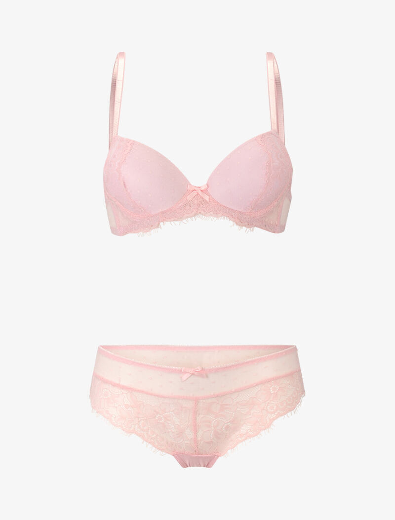 Ensemble à pois et à dentelle - rose - 3