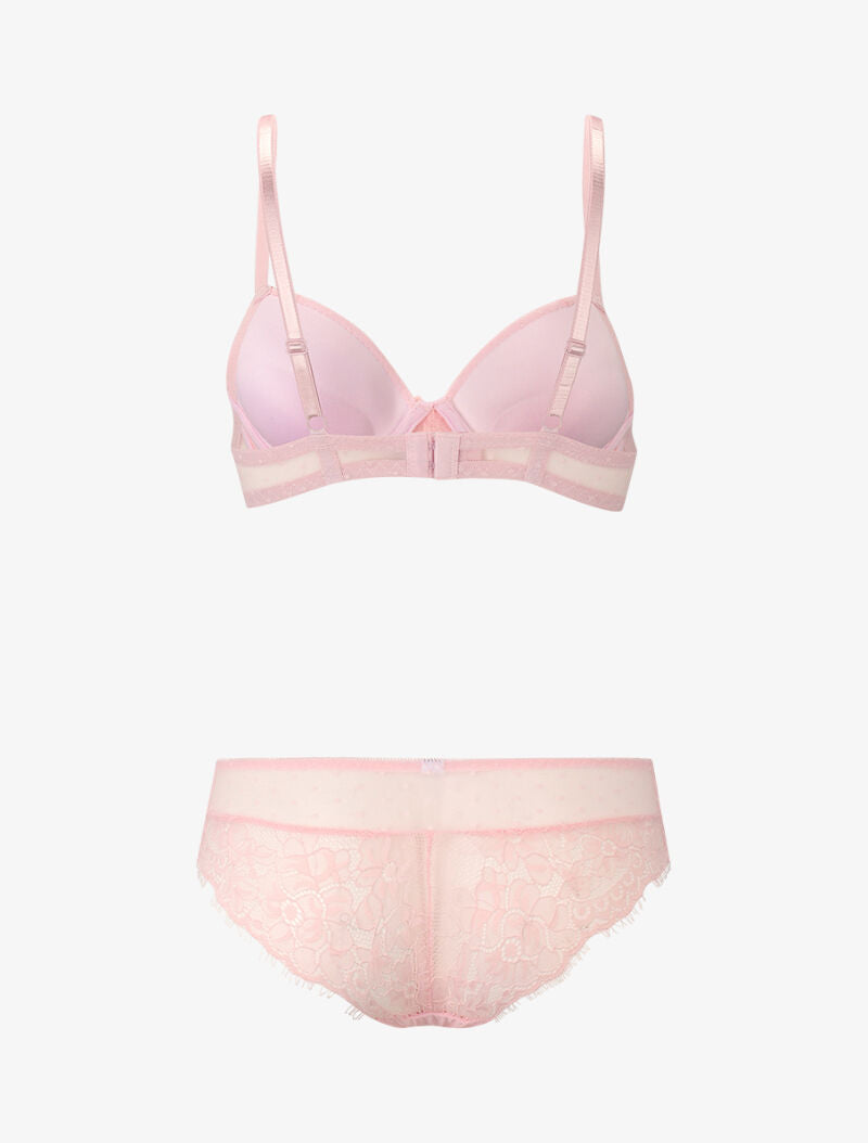 Ensemble à pois et à dentelle - rose - 2