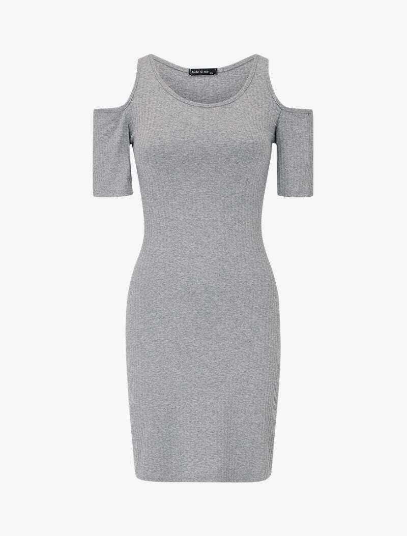 Robe côtelée à épaules nues - gris clair - 1