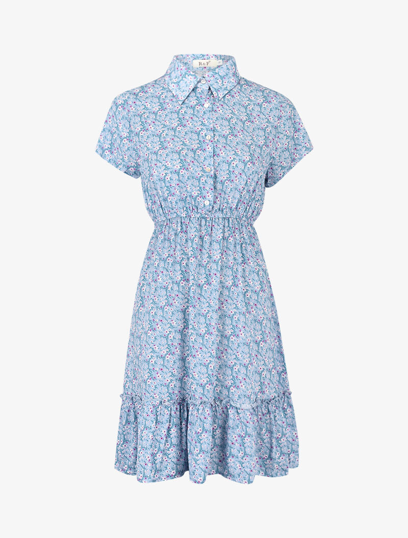 Robe printanière à col à pied et buste boutonné - bleu clair - 2