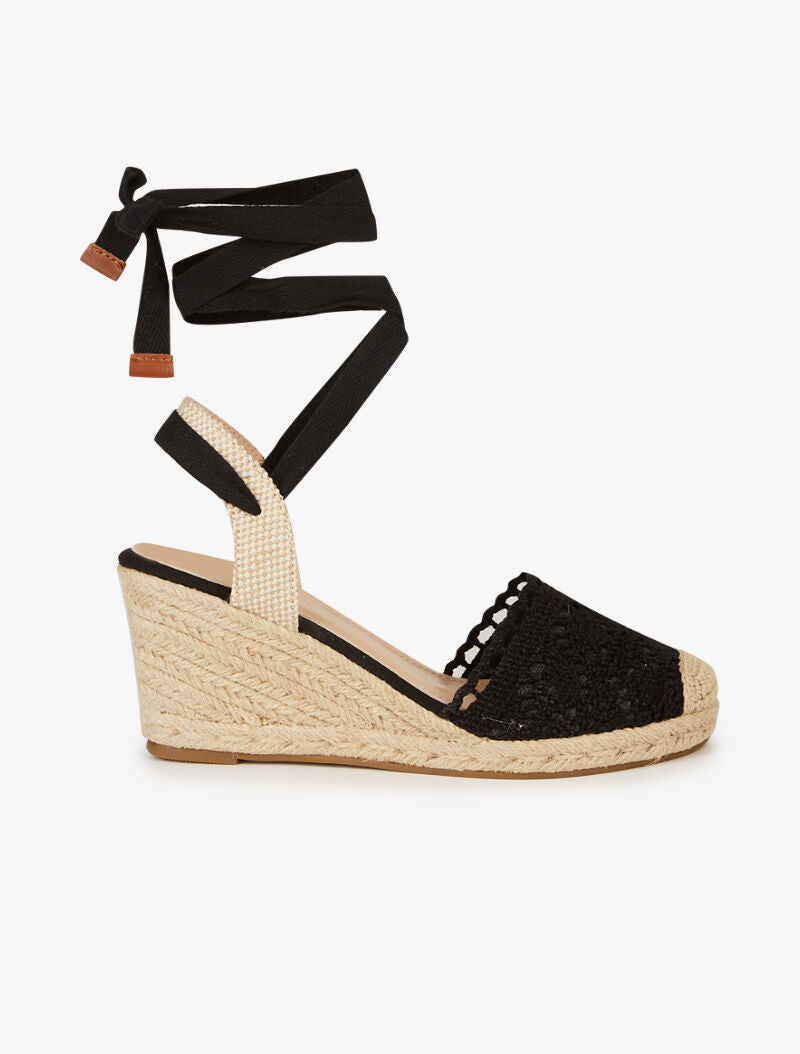 Sandales compensées en crochet - noir - 2