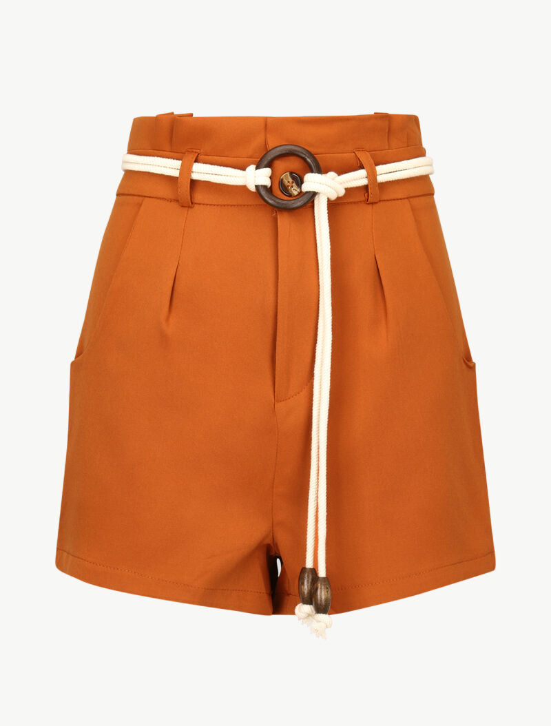 Short basique à taille haute paper bag - orange - 3