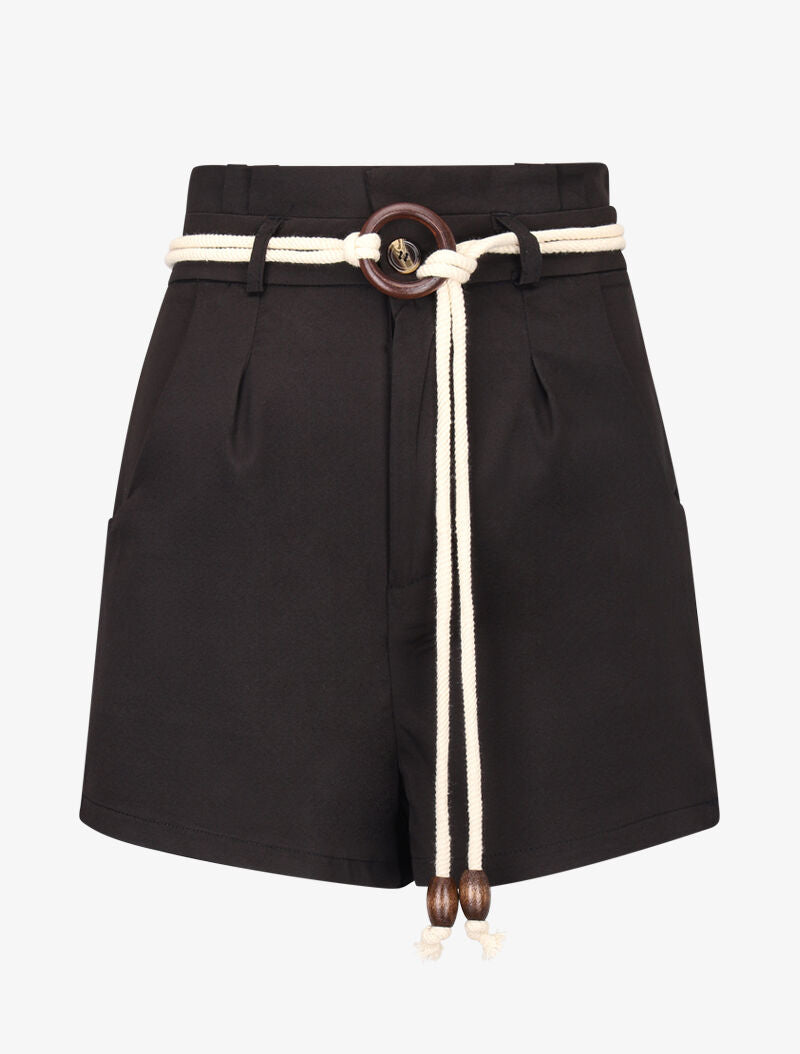 Short basique à taille haute paper bag - noir - 3