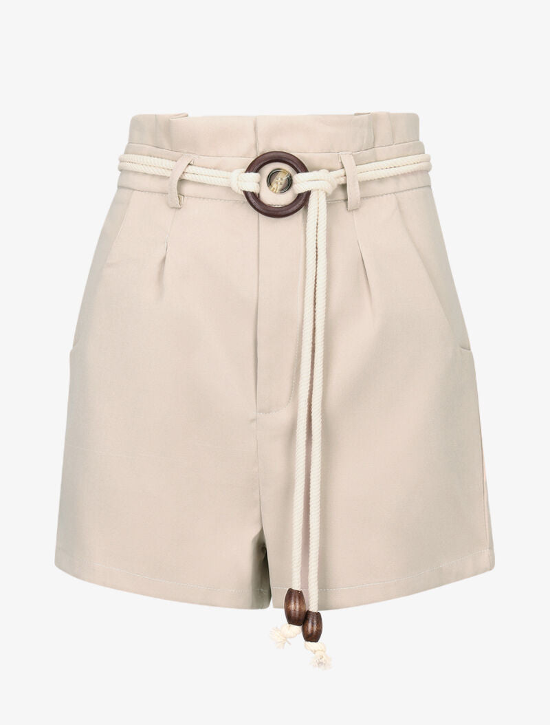 Short basique à taille haute paper bag - beige - 3