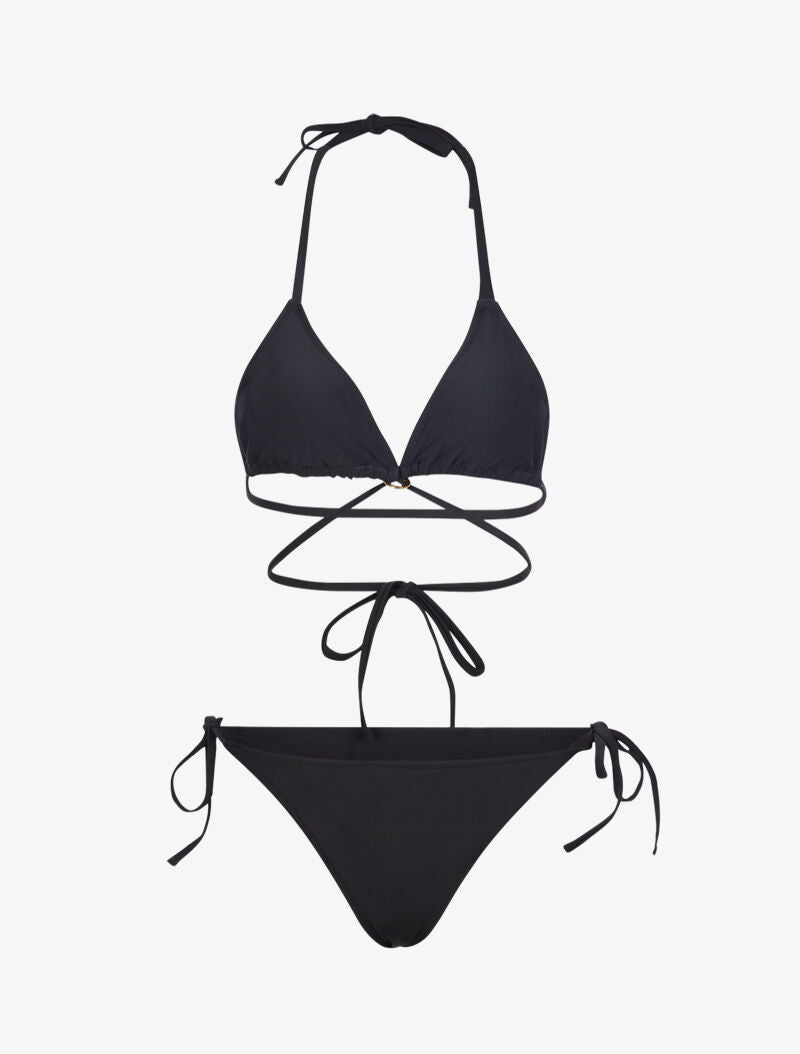 Bikini satiné avec lien à nouer - noir - 1