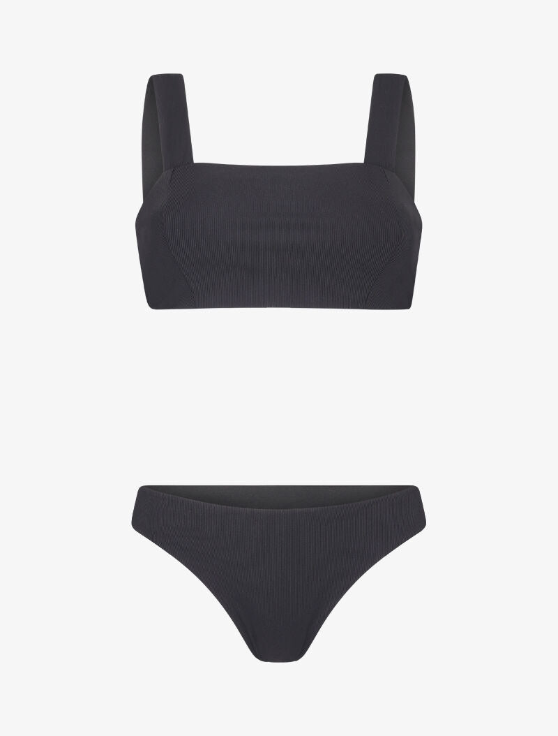 Bikini bandeau côtelé - noir - 1