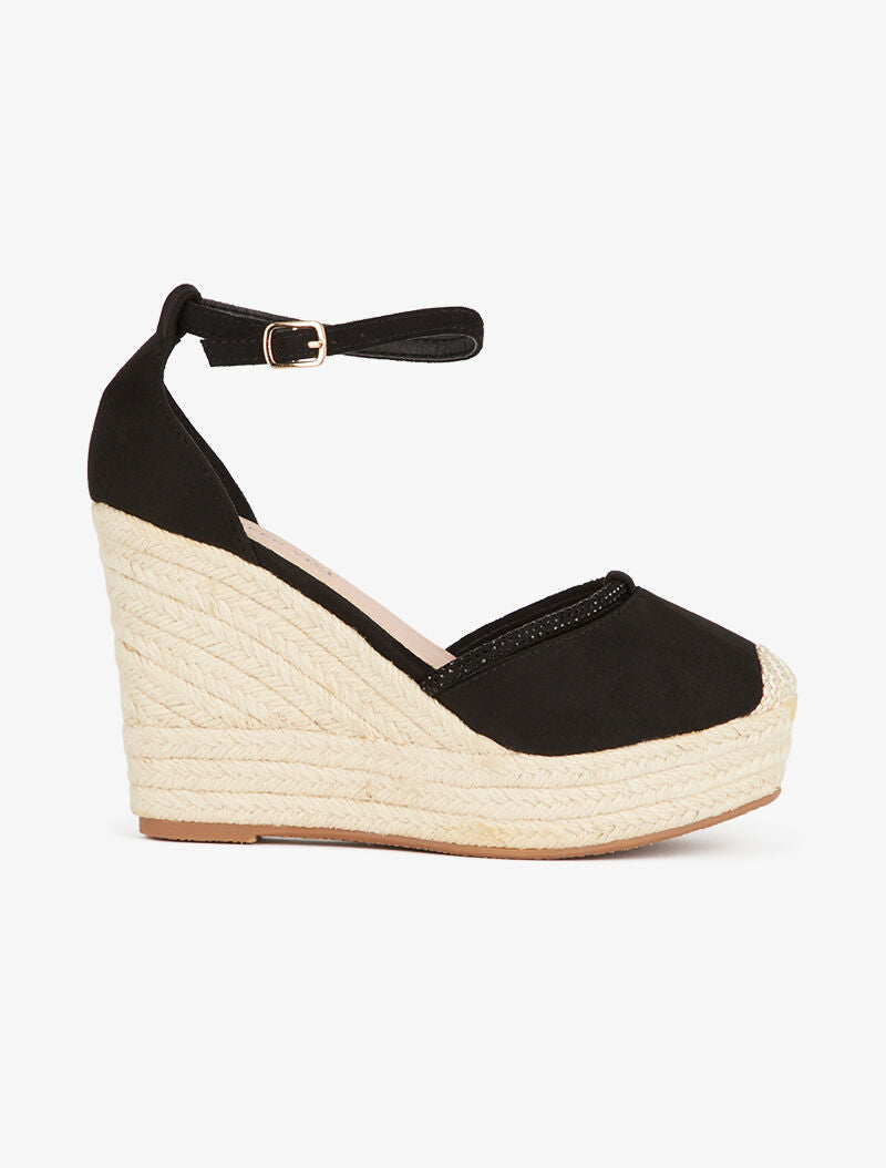 Compensées à lanière strassée - noir - 2