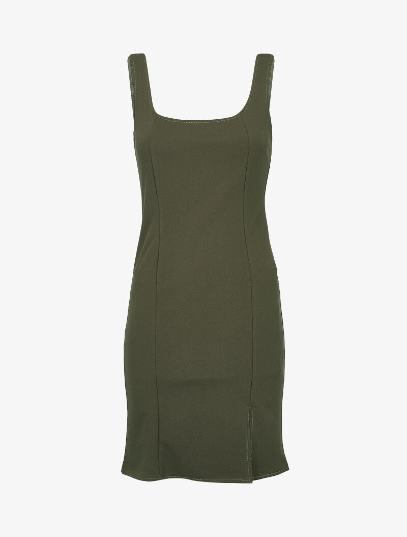 Robe basique à bord fendu - kaki - 1