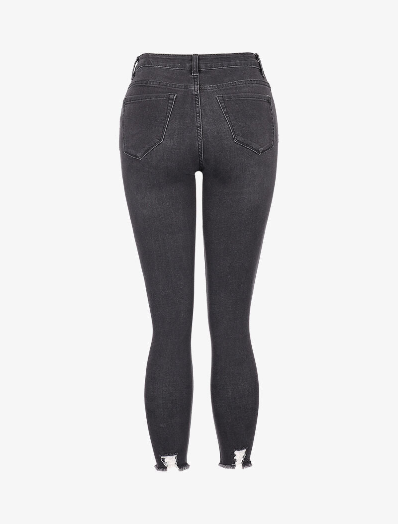 Jean skinny 7/8 effet destroy - anthracite