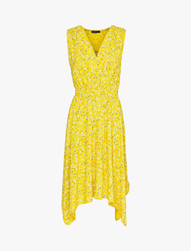 Robe fleurie à bas asymétrique - jaune - 2