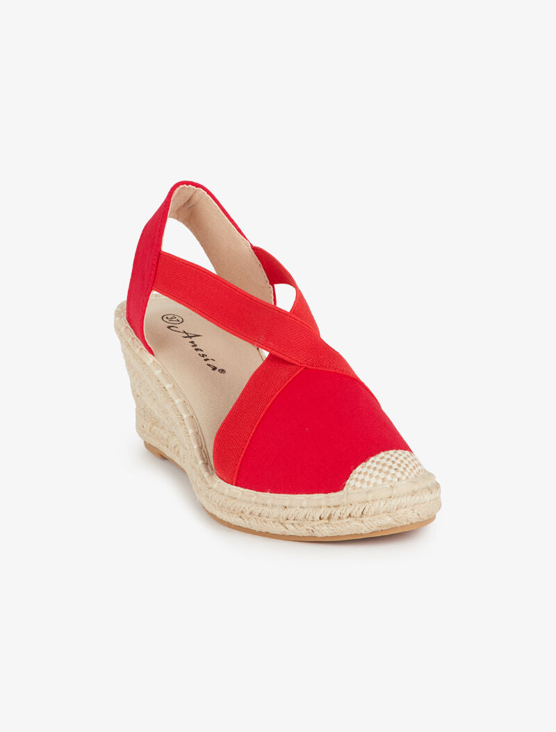 Espadrilles compensées élastiquées - rouge - 3