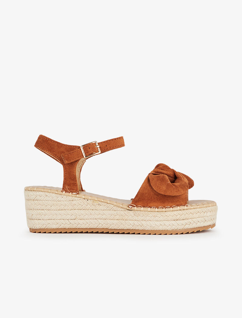 Nu-pieds à plateforme à ganse effet nouer - camel - 2