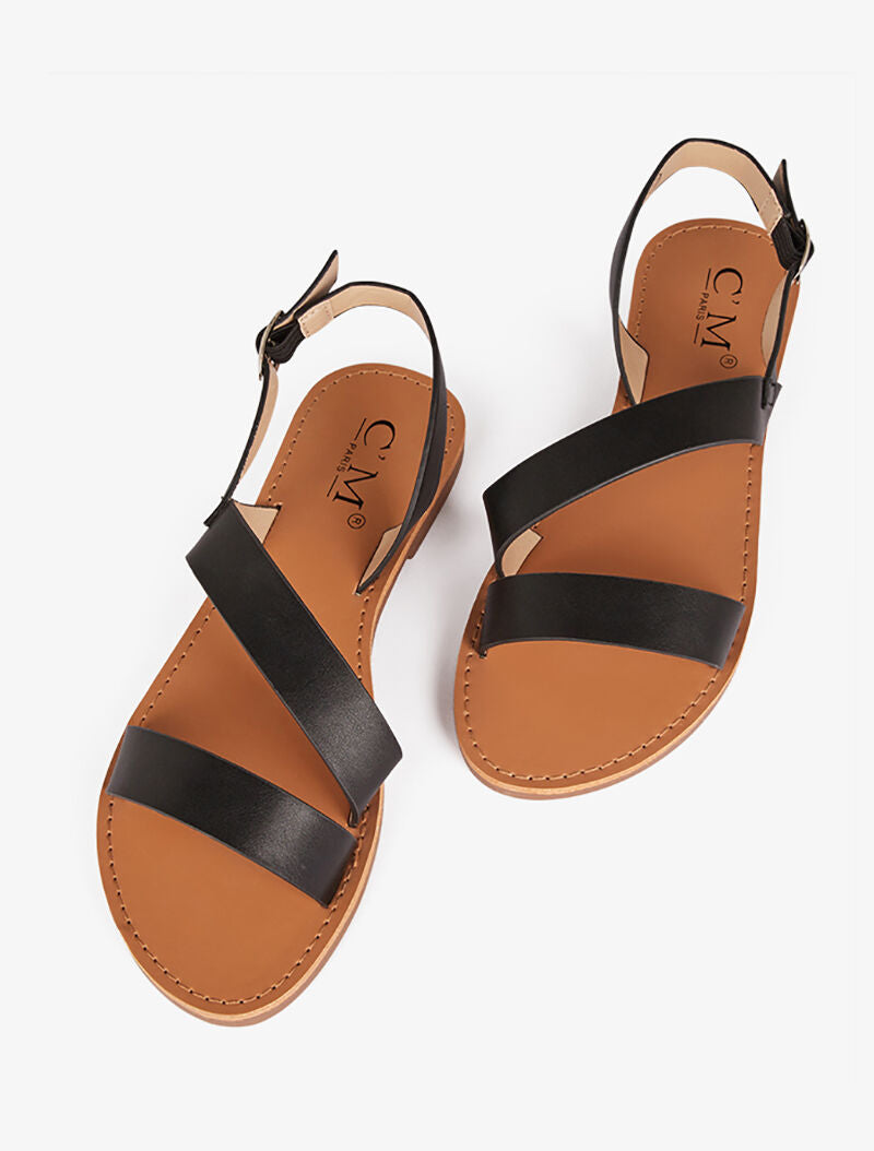 Nu-pieds à large bride en biais - noir - 1