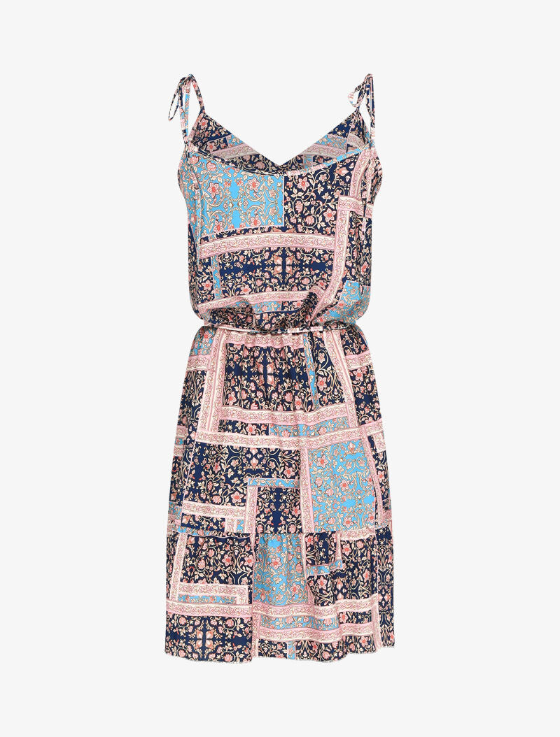 Robe à buste bouffant imprimé baroque - marine - 2