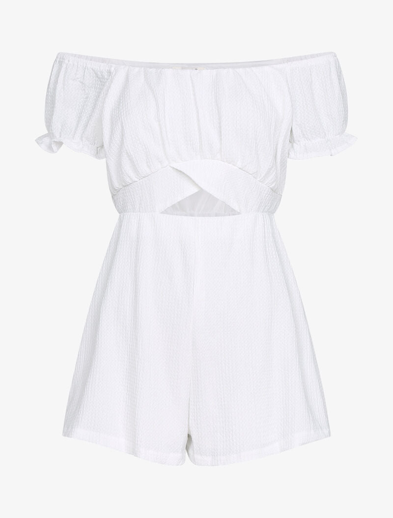 Combishort texturé à taille ajourée - ecru - 1
