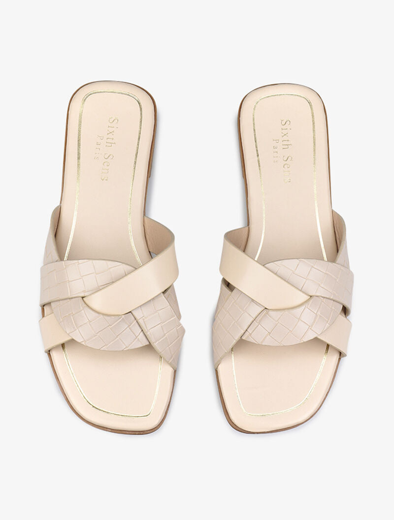 Claquettes à brides croisées texturées - beige - 5