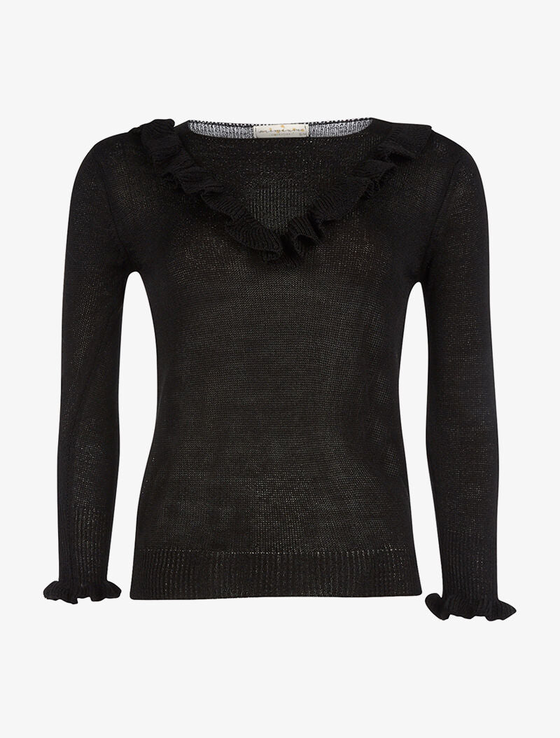 Pull à jabot en V - noir - 1