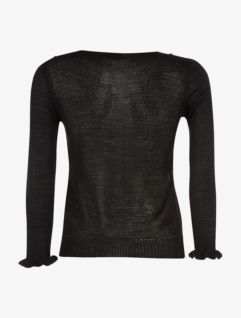 Pull à jabot en V - noir - 2