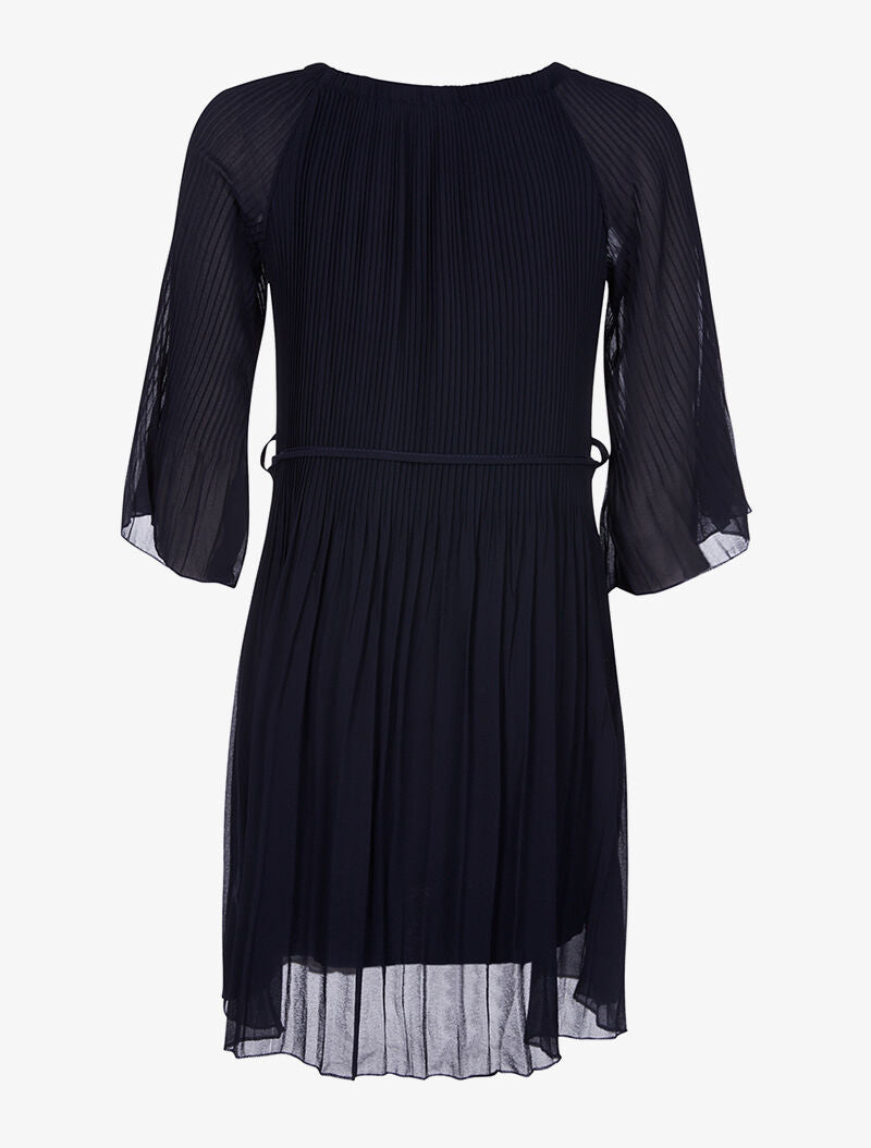 Robe plissée ceinturée - marine - 2