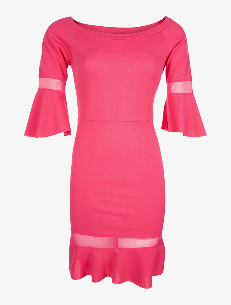 Robe manches à transparence - fushia - 3