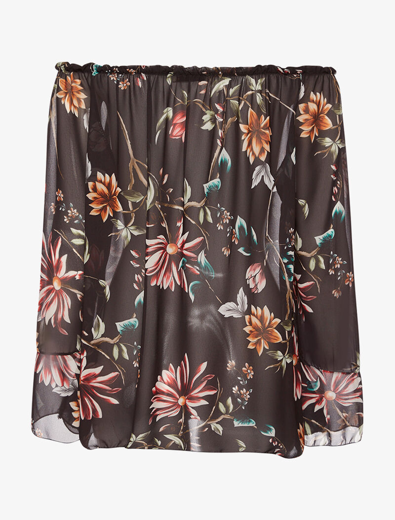 Blouse imprimée col élastiqué - noir - 2