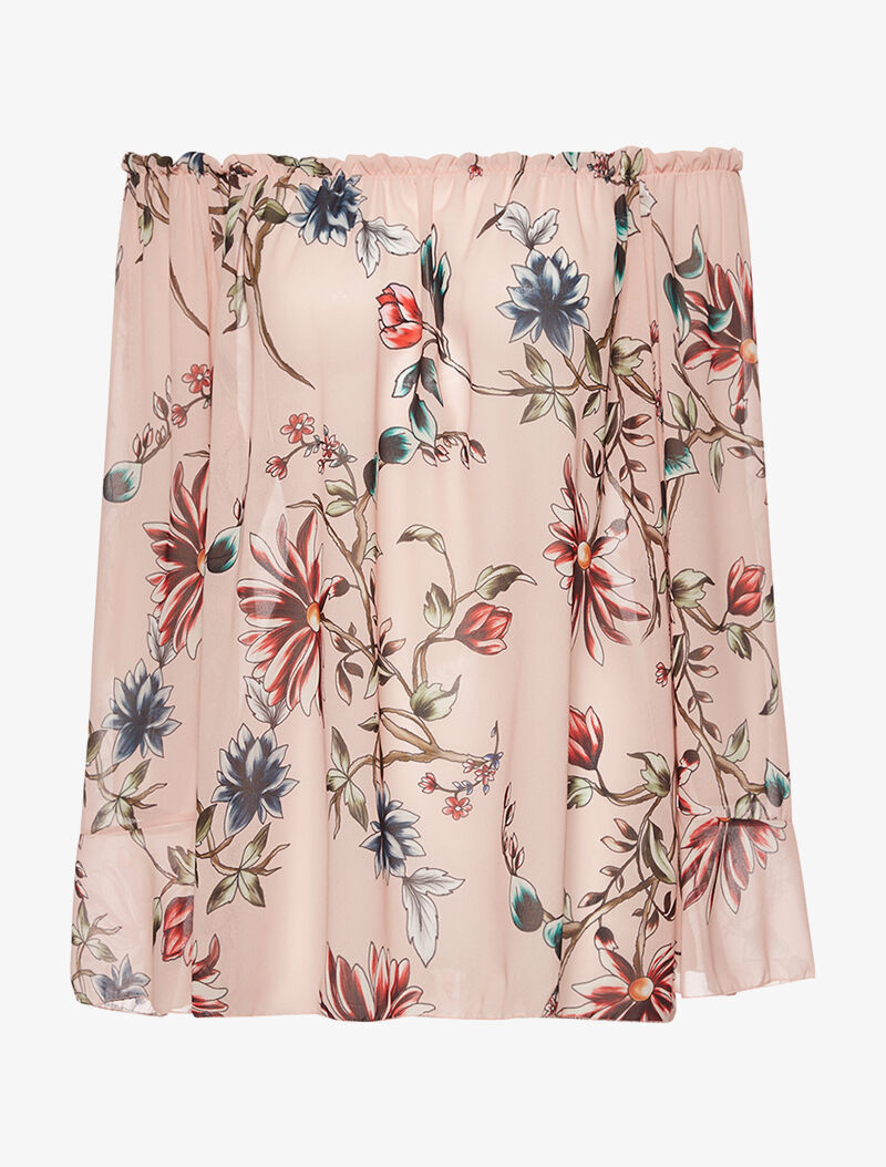 Blouse imprimée col élastiqué - rose - 3
