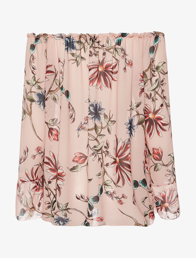 Blouse imprimée col élastiqué - rose - 2