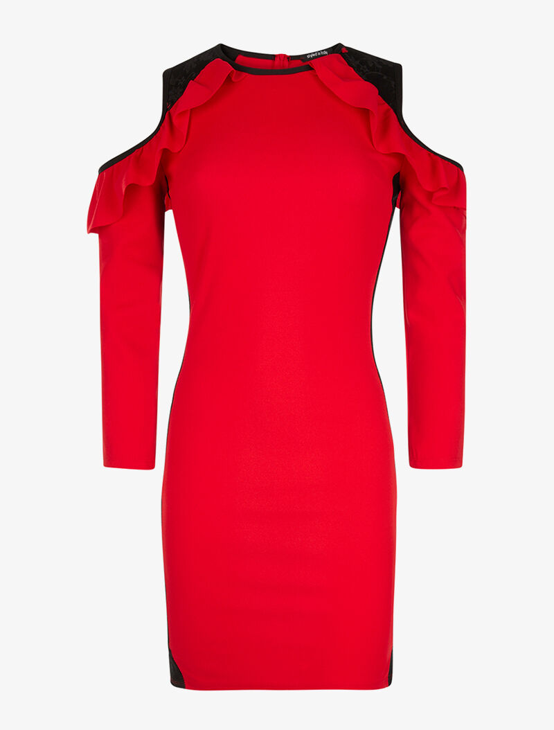 Robe côtés en dentelle - rouge - 3