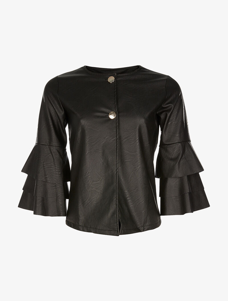 Veste manches volantées - noir - 3