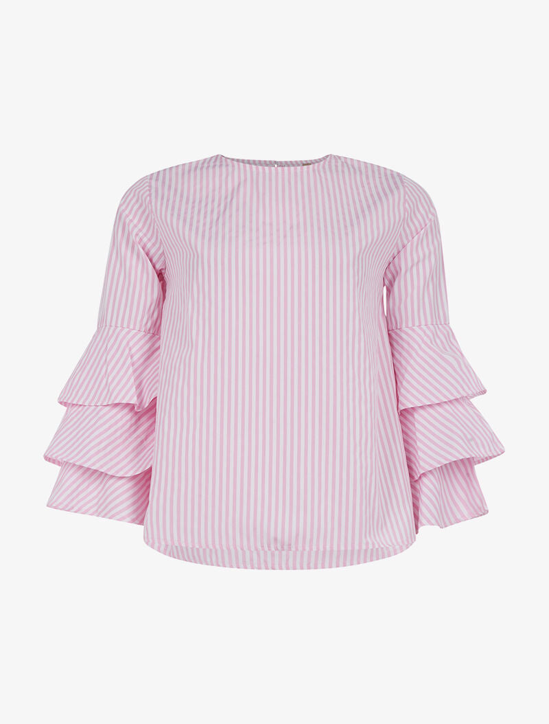 Blouse rayée manches volantées - rose - 1