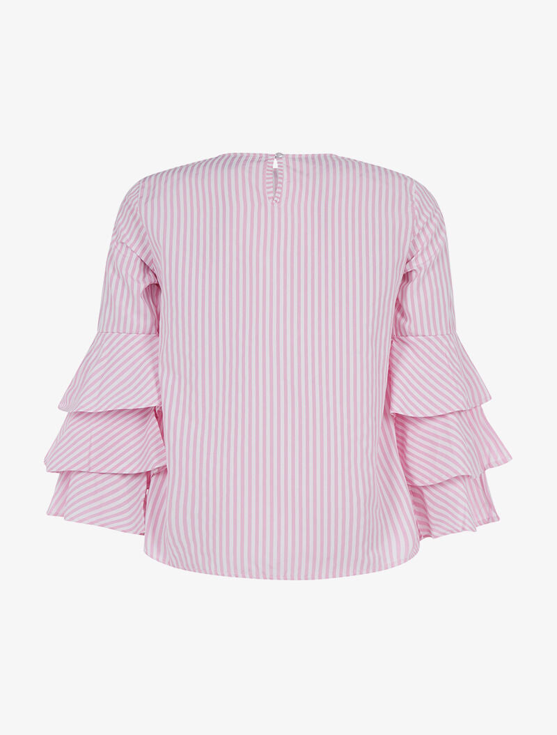 Blouse rayée manches volantées - rose - 2