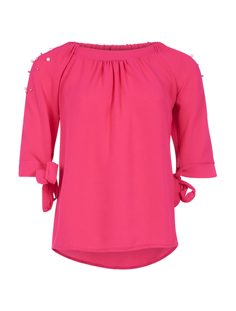 Blouse épaules perlées - fushia - 1