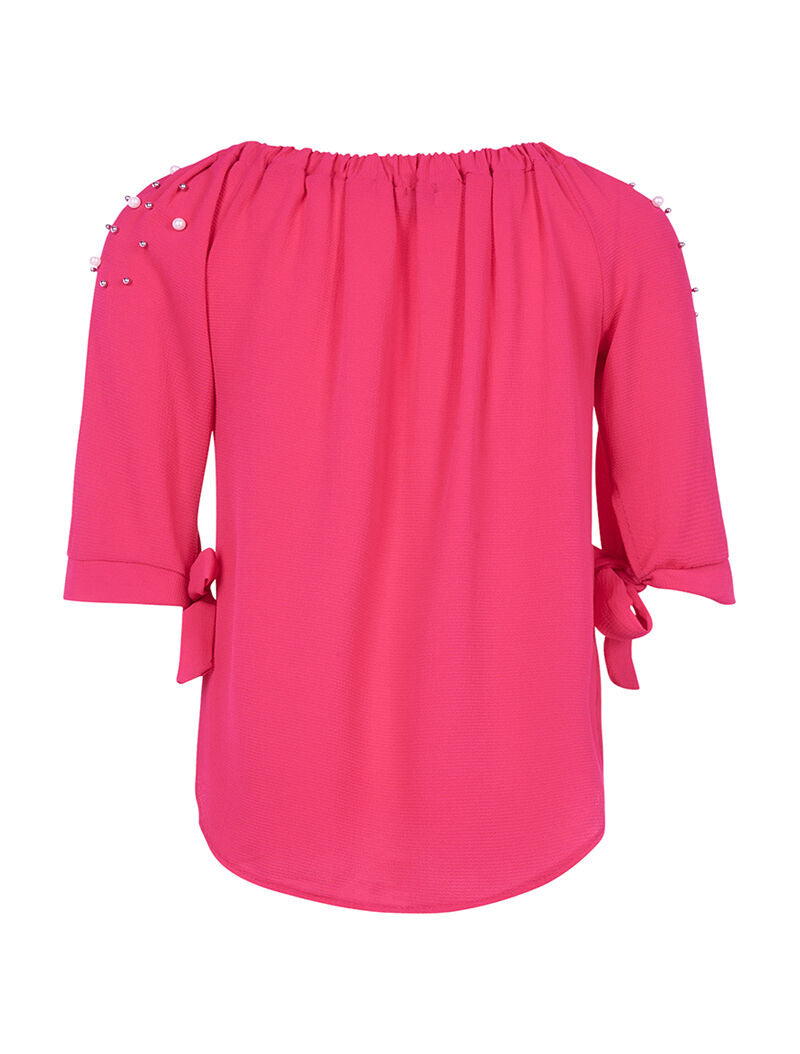 Blouse épaules perlées - fushia - 2