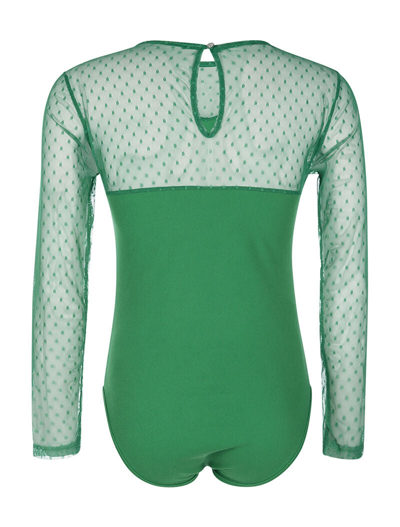 Body manches transparentes à pois - vert - 2