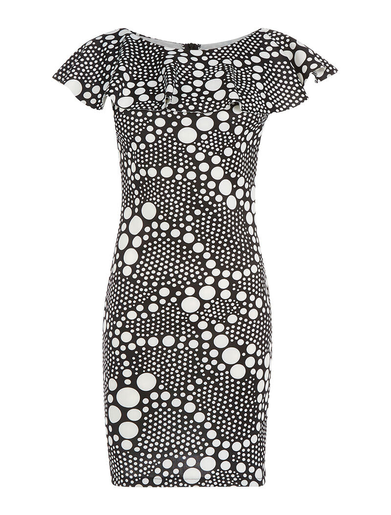 Robe à pois buste volanté - noir - 1