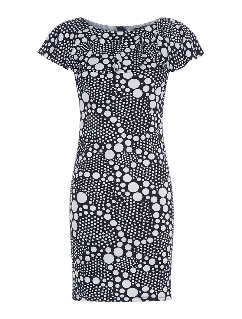 Robe à pois buste volanté - marine - 1