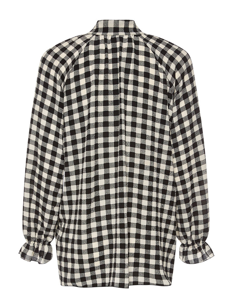 Blouse à carreaux col à nouer - noir - 2