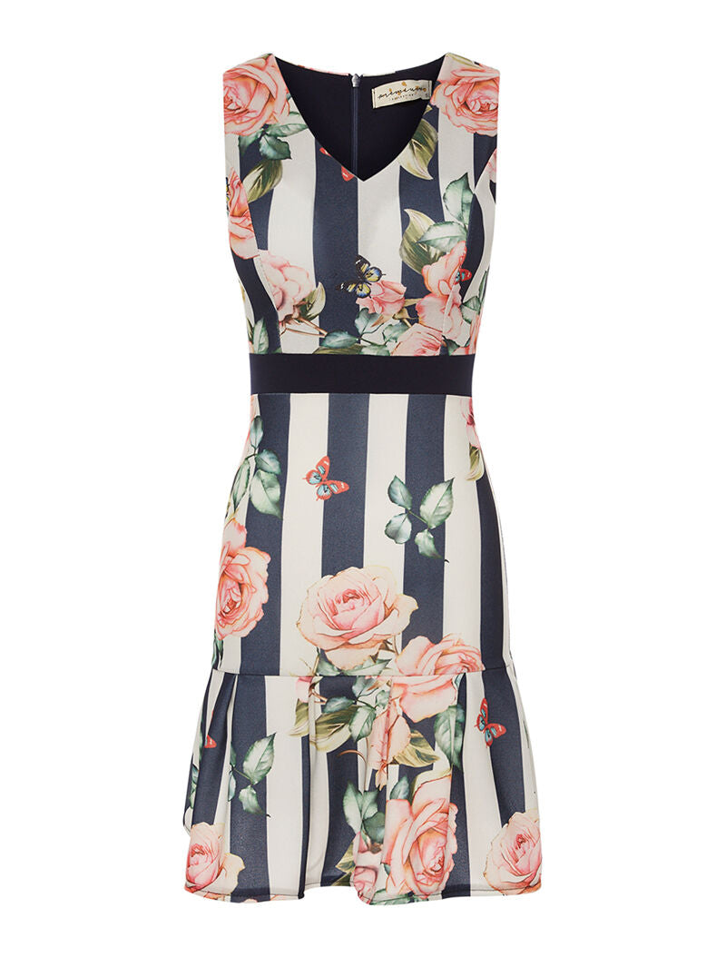 Robe imprimée bas volanté - marine - 6