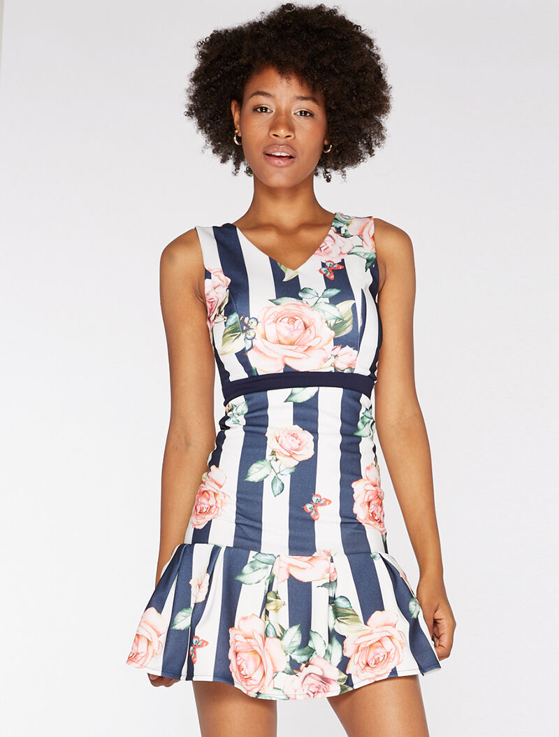 Robe imprimée bas volanté - marine - 2