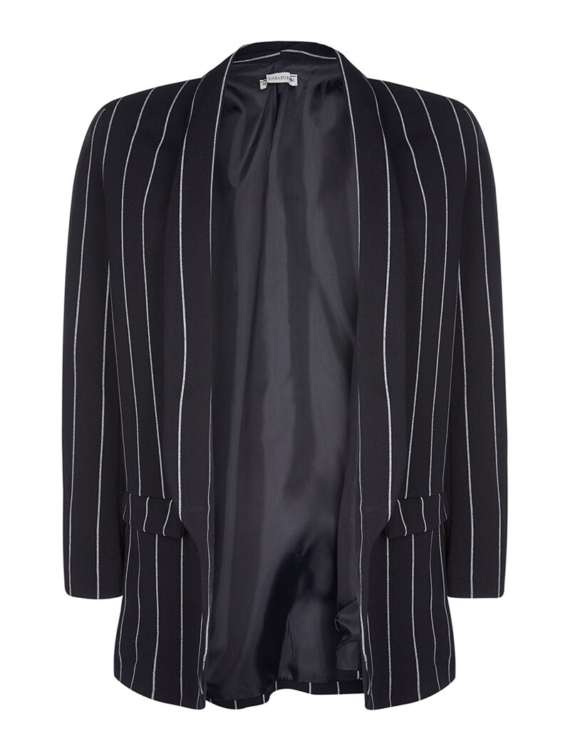 Blazer boyfriend rayé - marine - 1