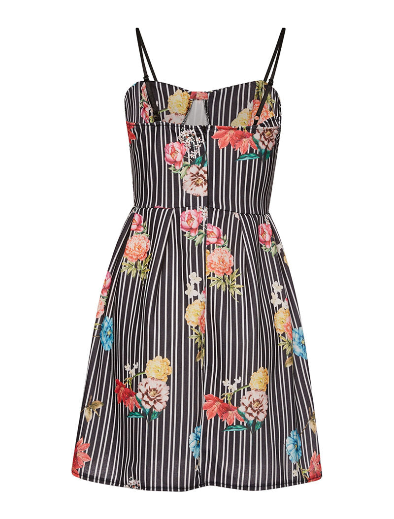 Robe imprimée rayures et fleurs - noir/blanc - 5