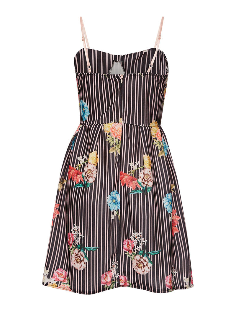 Robe imprimée rayures et fleurs - noir/rose - 2