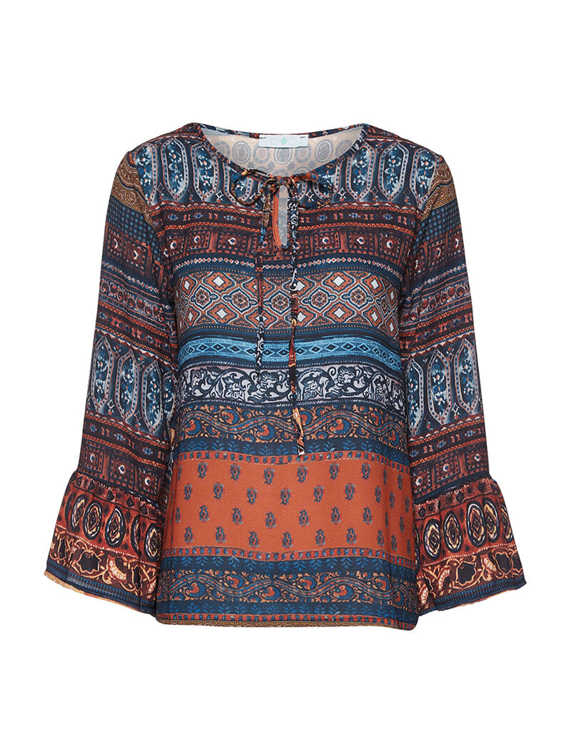 Blouse folk - marine/ocre - 1