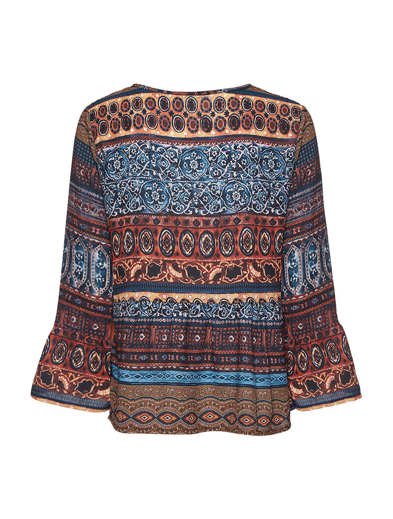Blouse folk - marine/ocre - 2