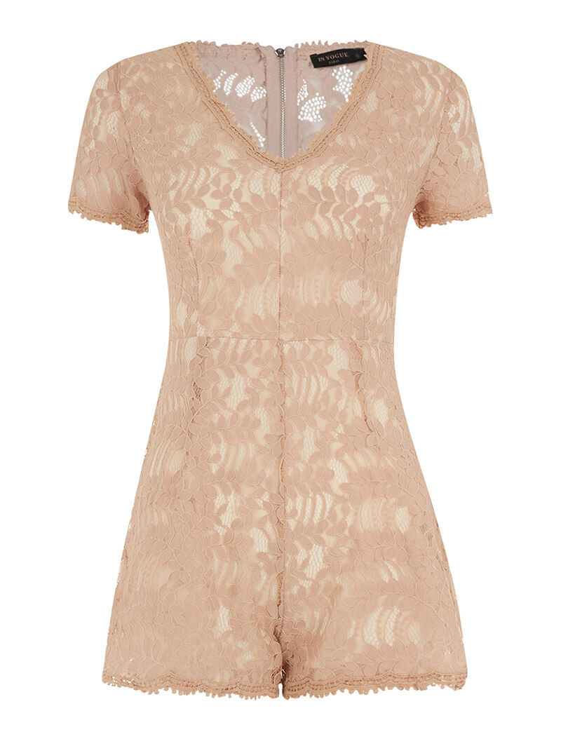 Combishort en dentelle dos transparent - rose - 1