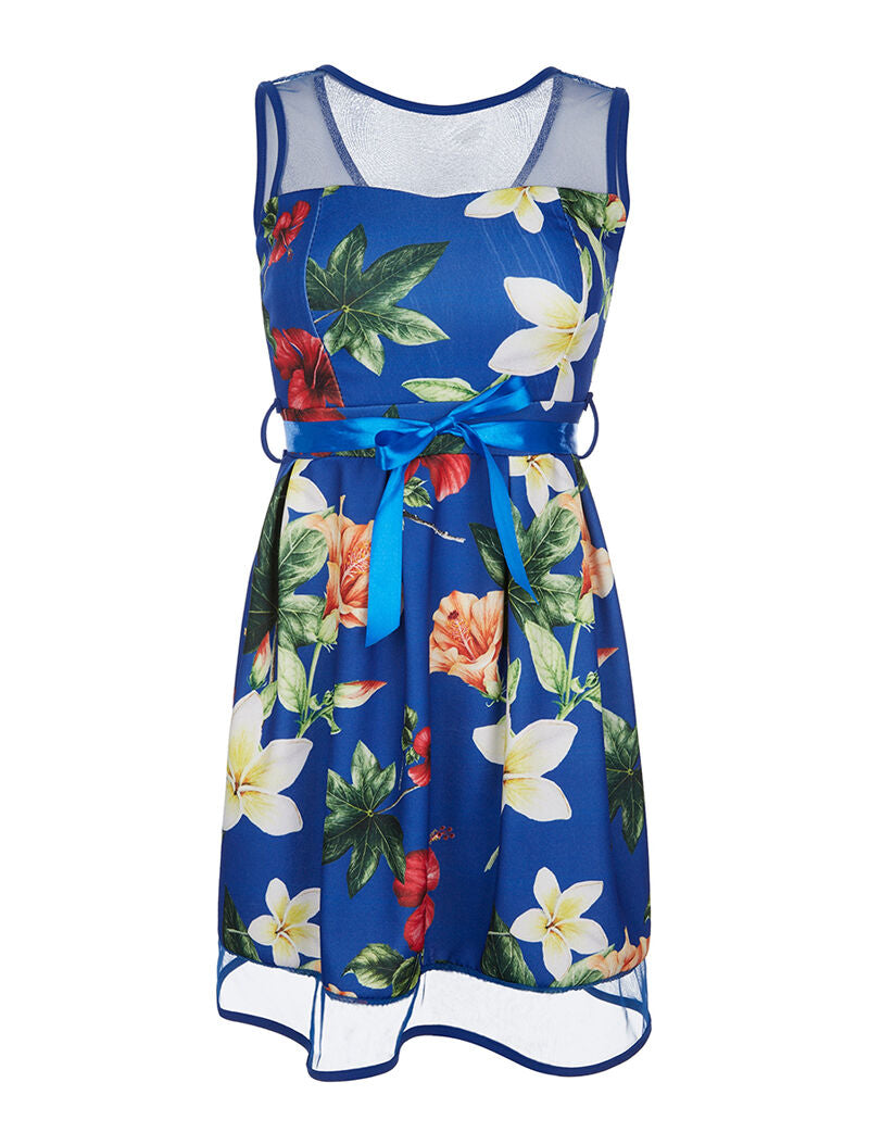 Robe imprimée jeux de transparence - bleu - 1