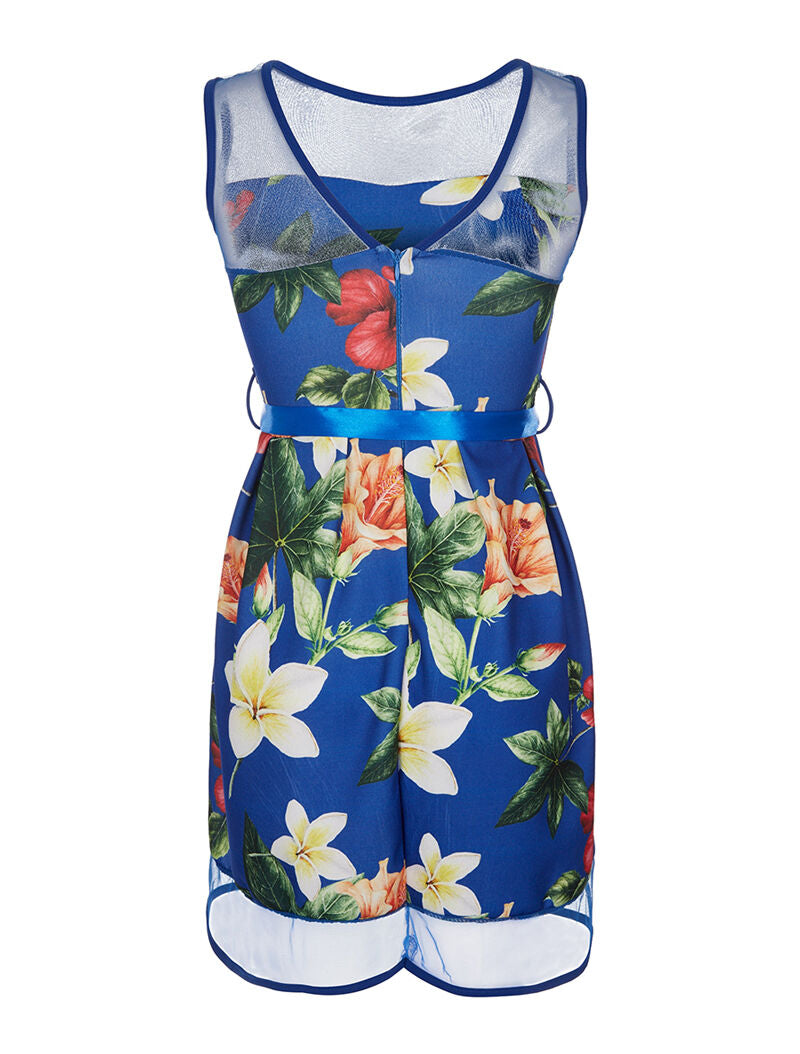 Robe imprimée jeux de transparence - bleu - 2