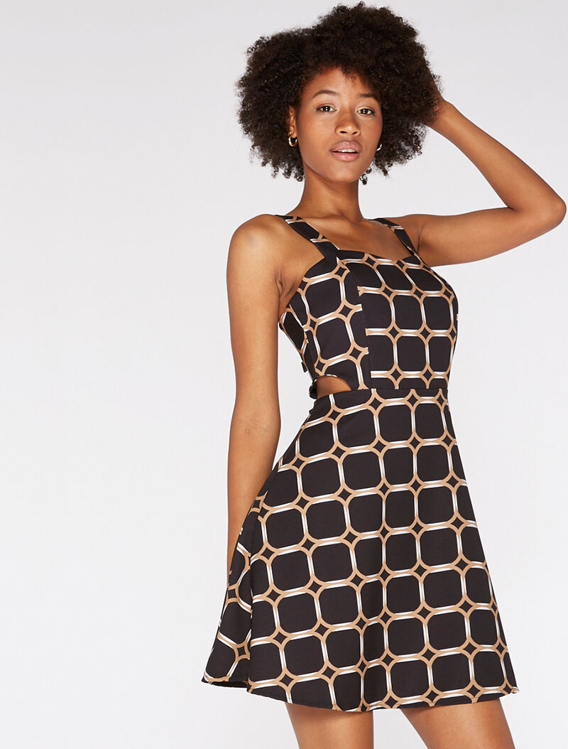 Robe motifs imprimés côtés ouverts - noir - 1