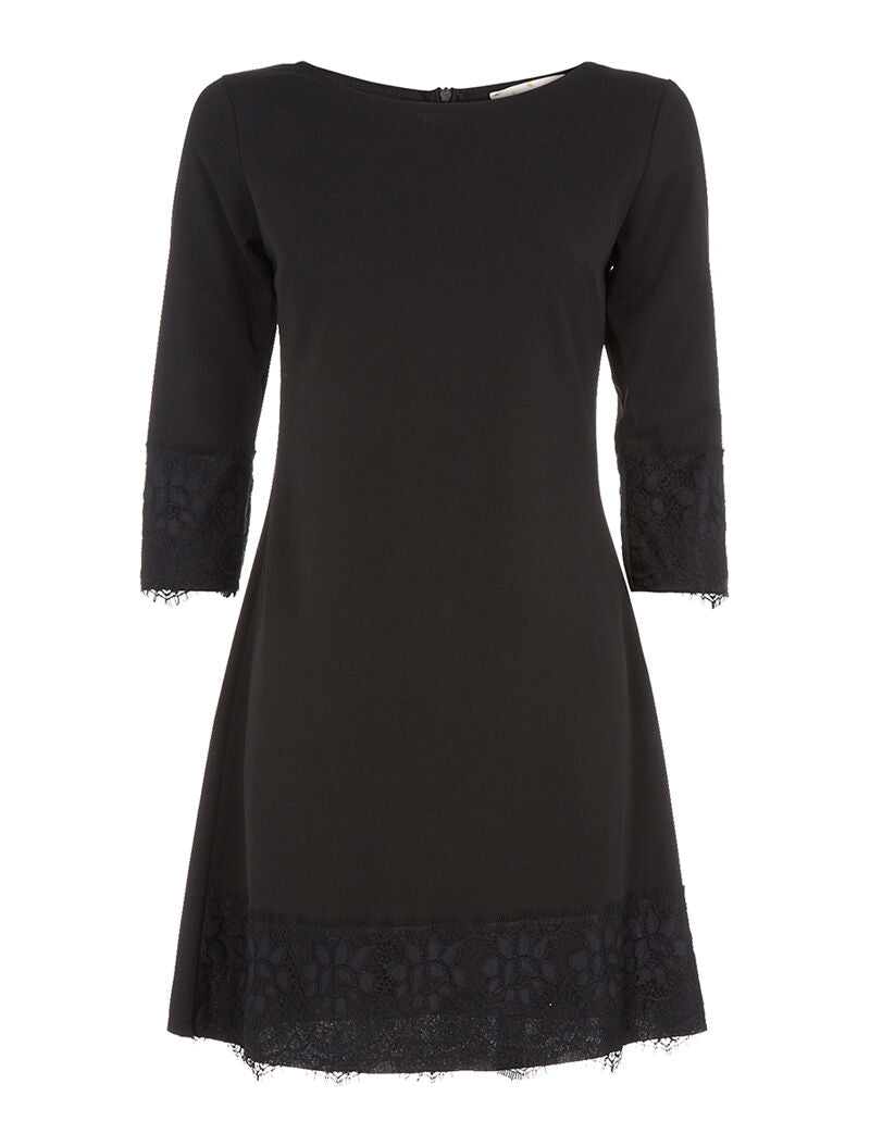 Robe ample bord dentelle - noir - 1